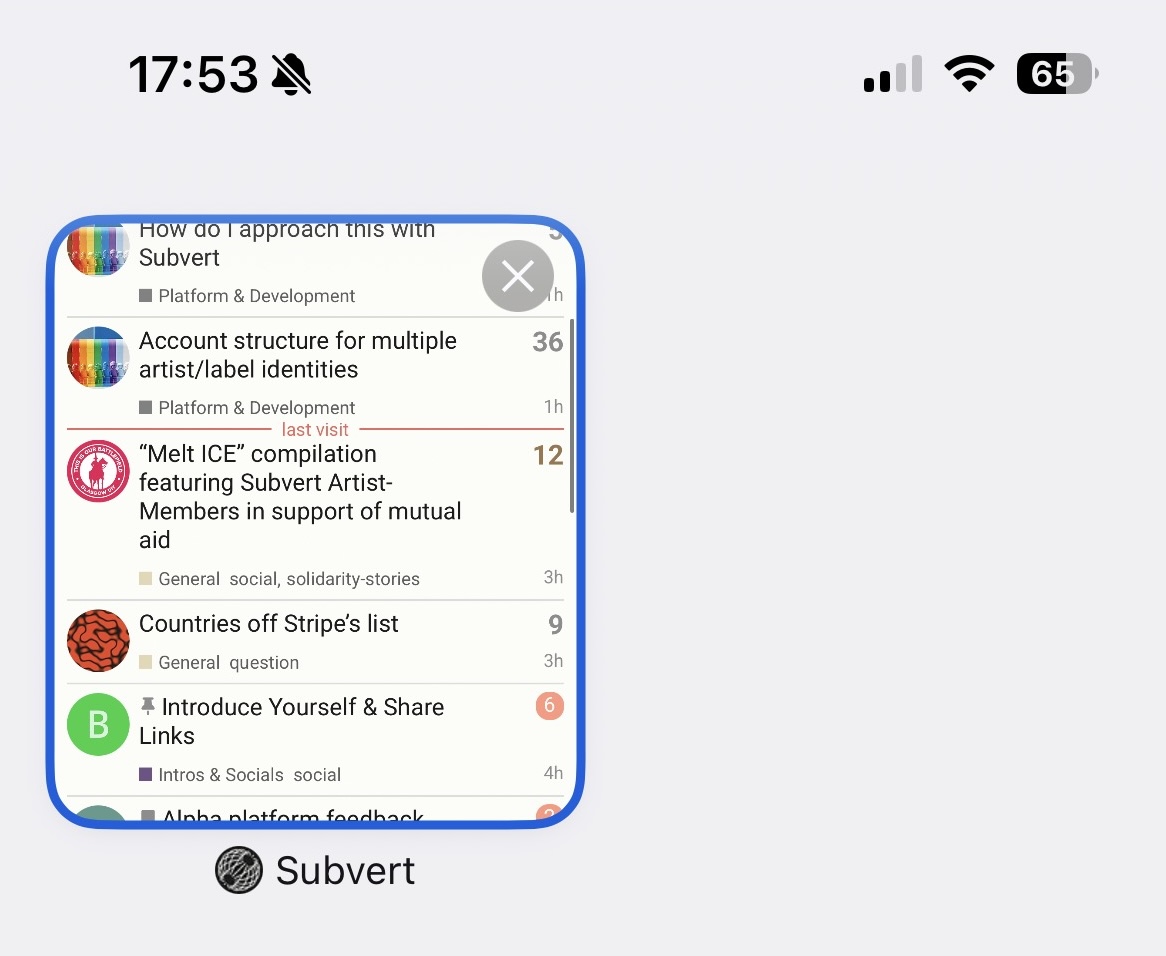 Picture of open tab showing Subvert on mobile browswer.
